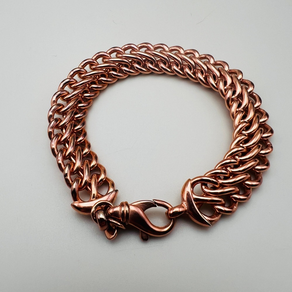 Milor Italy Bronze Rose Gold Tone Bracelet Double Curb Link Chain Lobster Clasp
